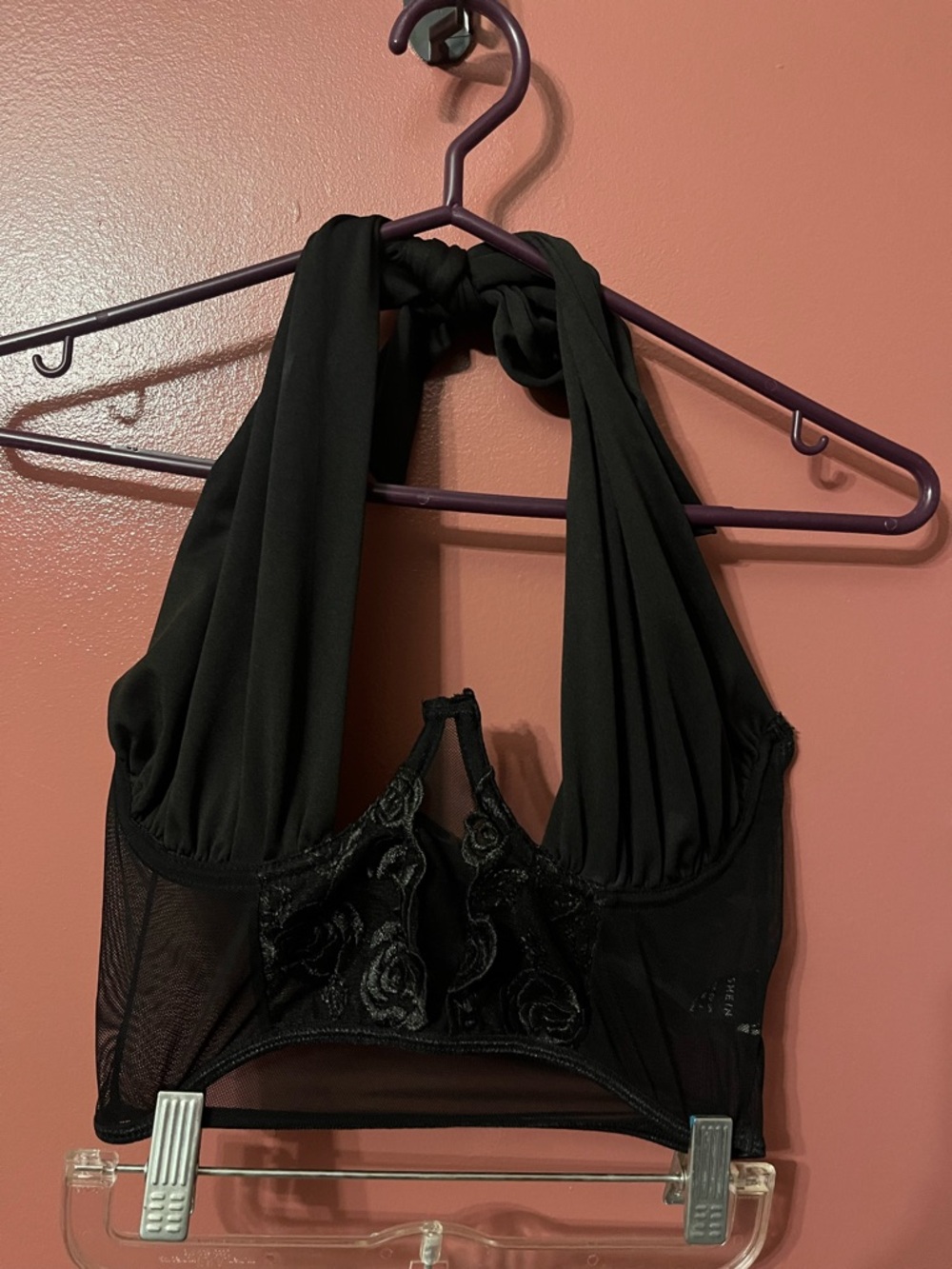 SHEIN Black Halter Lace & Mesh tank top